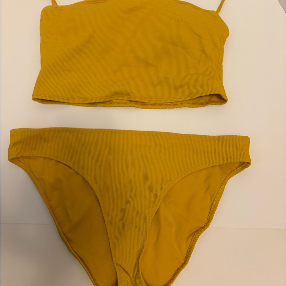 Aerie Mustard Bandeau 2 piece swim suit